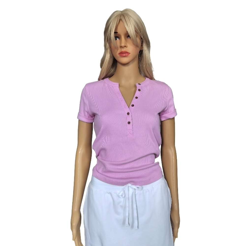 Lavender Short Sleeve Button-Up Top